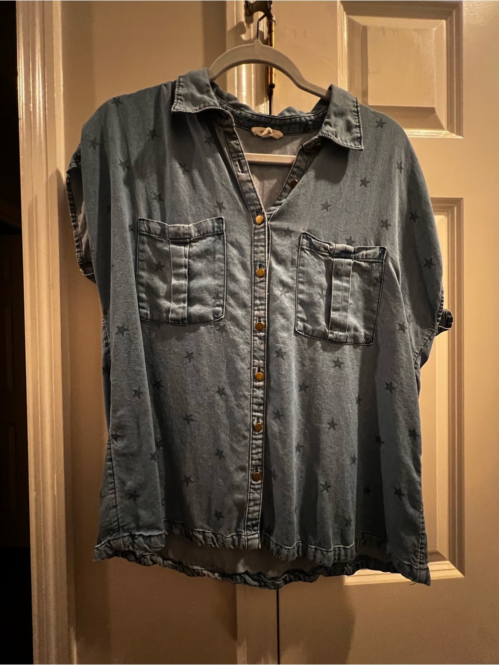 Maurices Light Blue Star-Print Button-Down Shirt